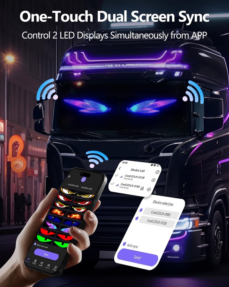 JDVOOTD Multifunctional Bright 1PCS Devil Eyes for Cars Windshield - 23in x 5in [ Upgraded Chip Two Screens 100% Synchronized ] Programmable LED Eyes for Car - Flex LED Display - Sized Cars/SUVs/Trucks - Image 5